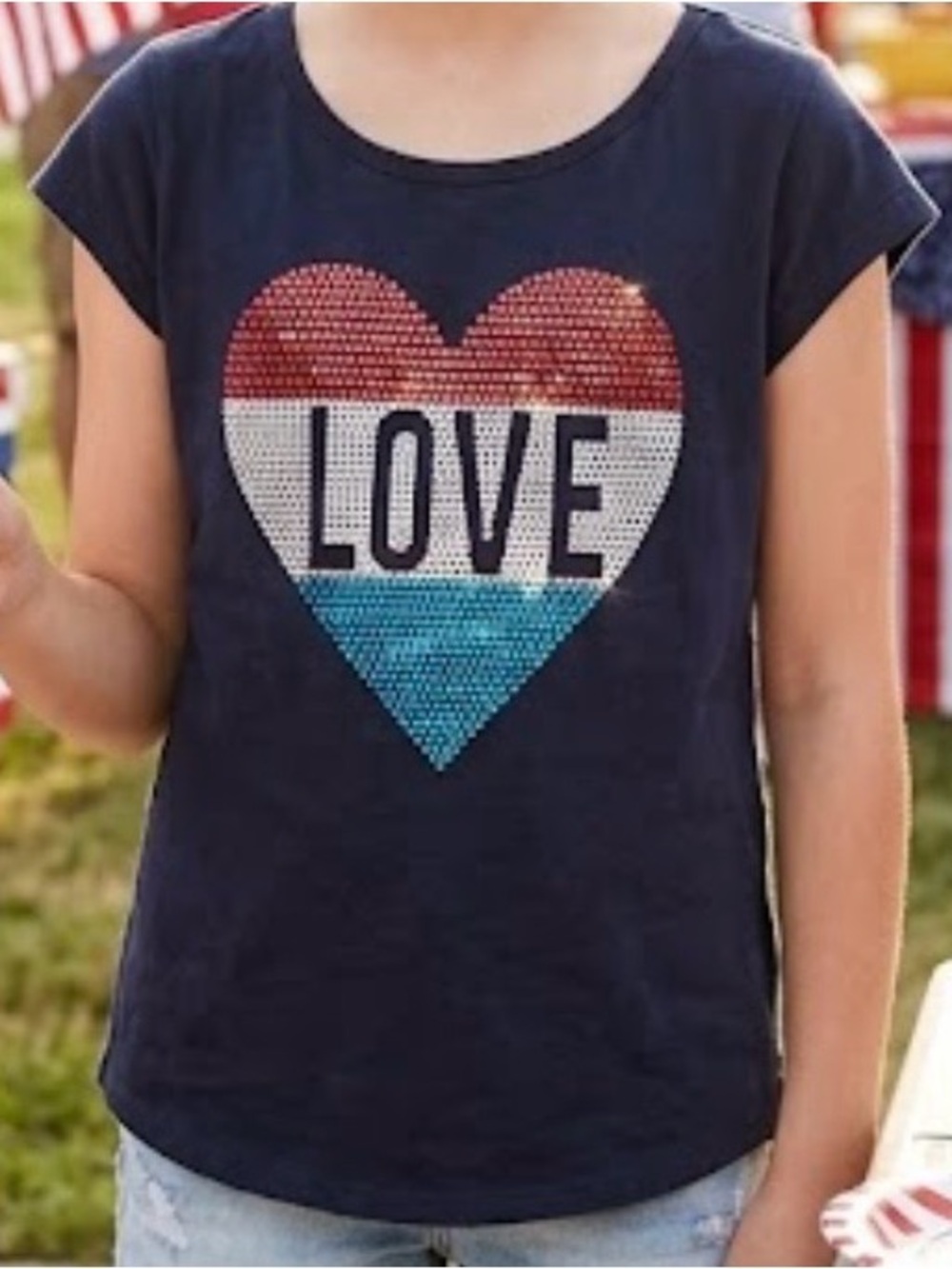 SO Black Tee with red, white and blue, size 10, 4th of July